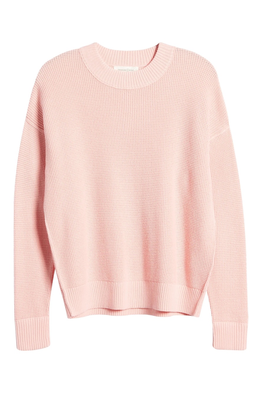 Treasure & Bond Thermal Stitch Pullover XL Pink waffle sweater